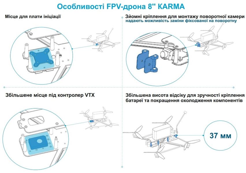 Алюмінієва рама "KARMA-8" для FPV-дрона 8 дюймів 0002 фото